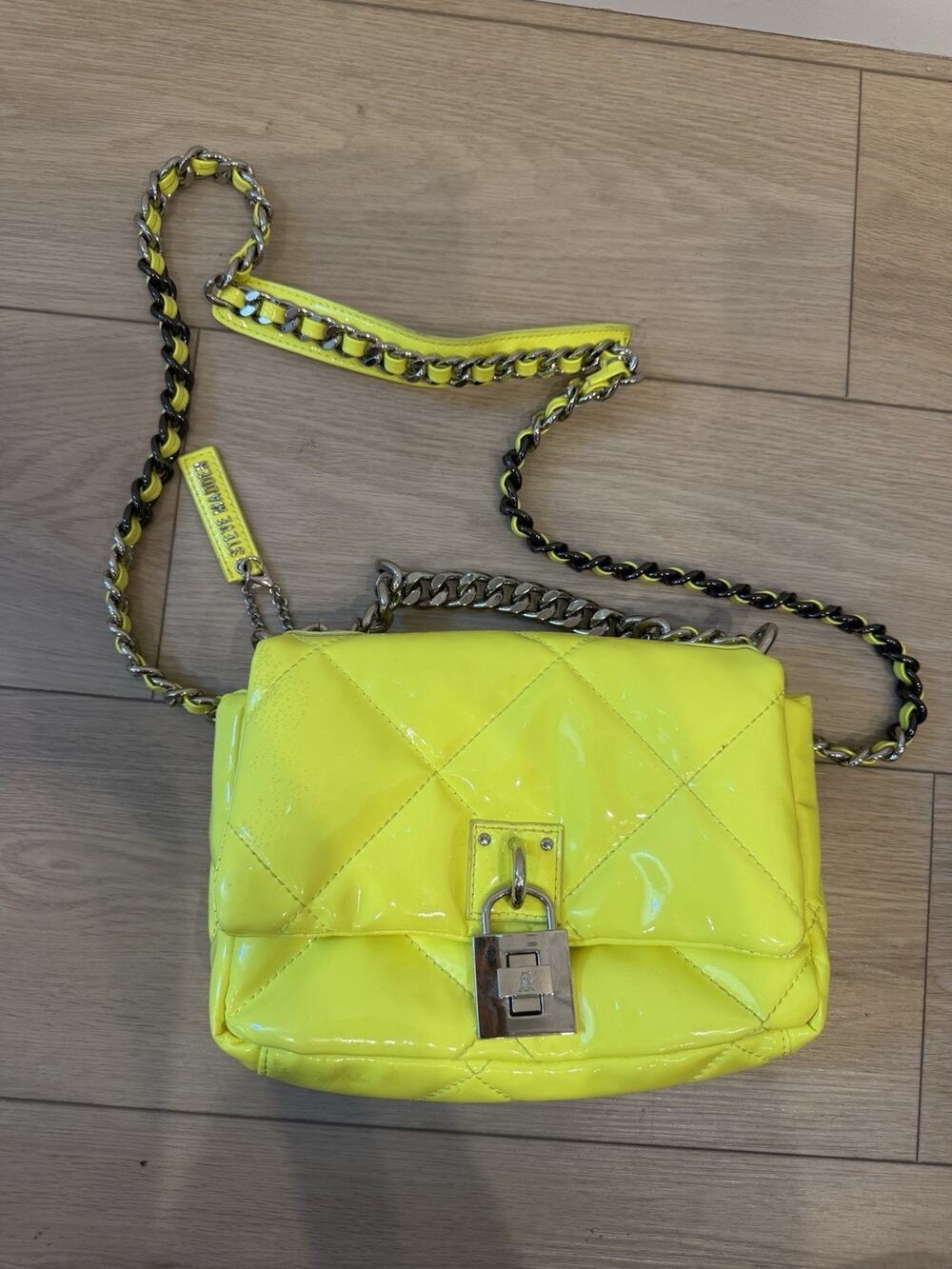 Steve Madden Neon Yellow Crossbody Bag Chain Strap Purse